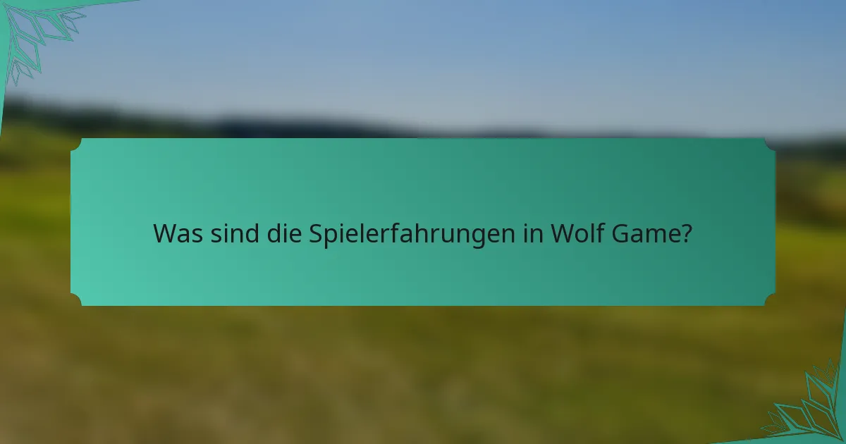 Was sind die Spielerfahrungen in Wolf Game?